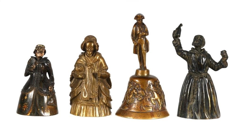 Appraisal: Lot of four antique figural bells Monk Napoleon two women