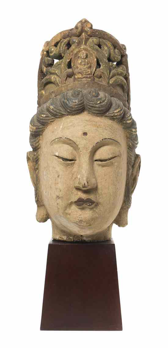 Appraisal: A Chinese Painted Stucco Head of Guanyin Yuan Ming dynasty