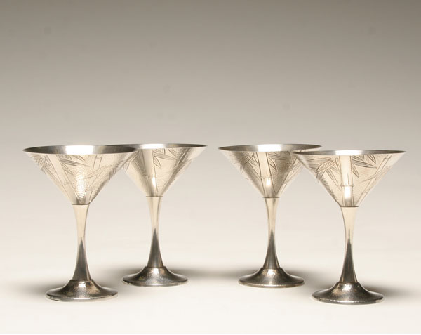 Appraisal: Japanese sterling hammered martinis with bamboo designs Marked Sterling on