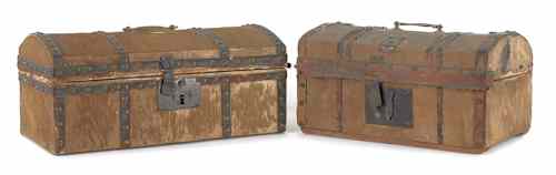 Appraisal: Two hide covered dome top boxes early th c largest