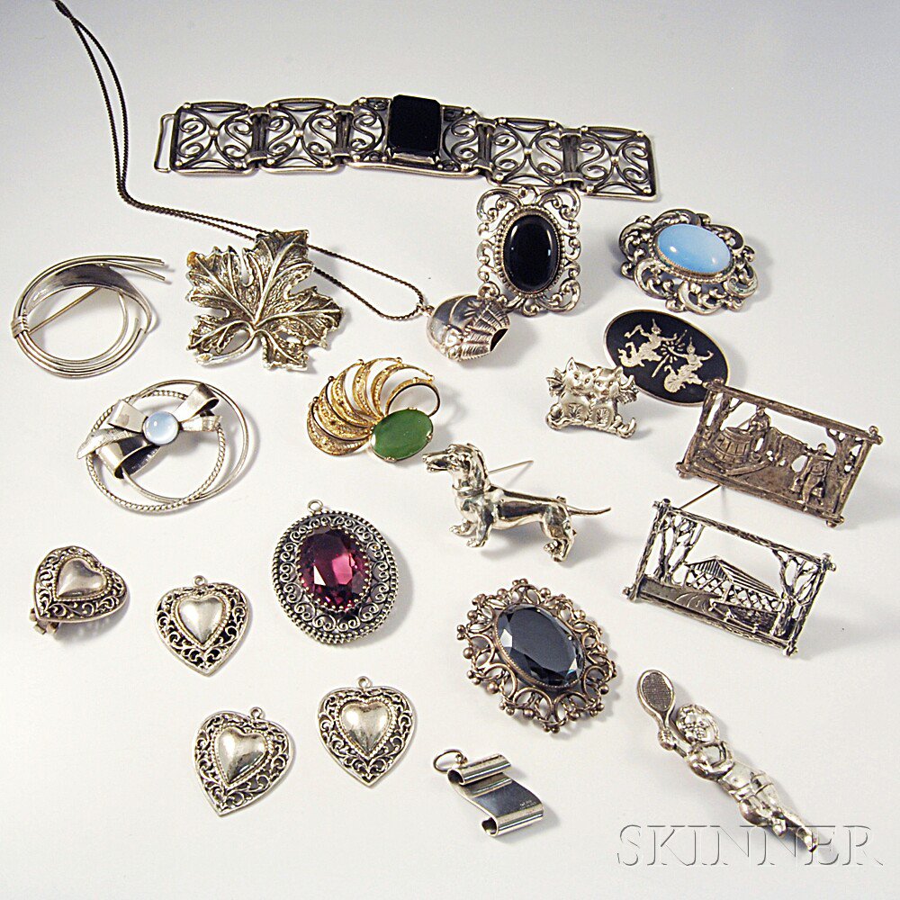 Appraisal: Group of Mostly Sterling Silver Brooches and Pendants ten Danecraft