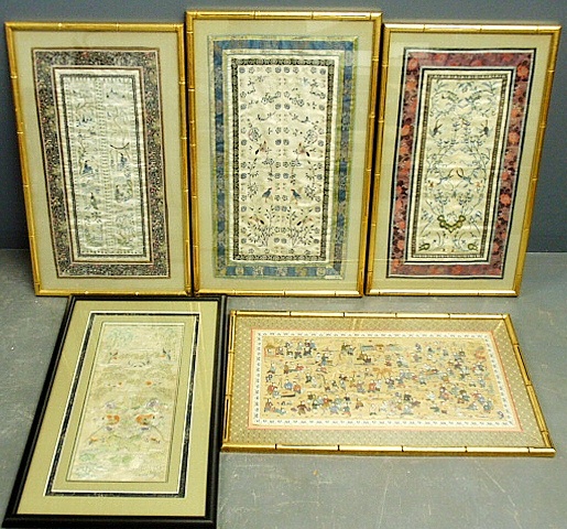 Appraisal: - Four Chinese silkwork panels of birds and flowers th