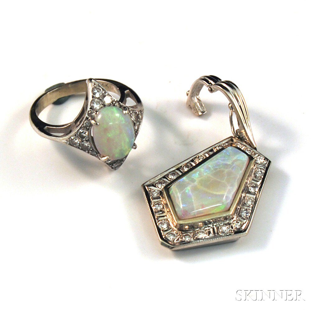 Appraisal: Two Pieces of Opal Jewelry a kt white gold opal