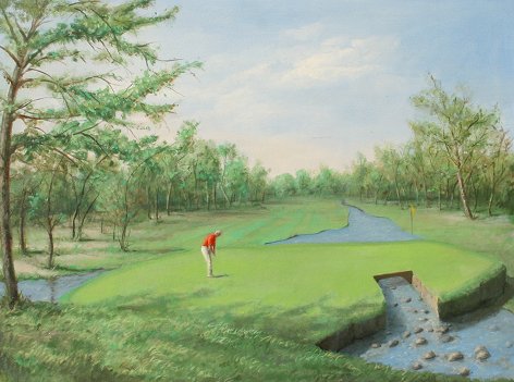 Appraisal: WHYTE Raymond American - Surreal Golf scene OIL Masonite ''