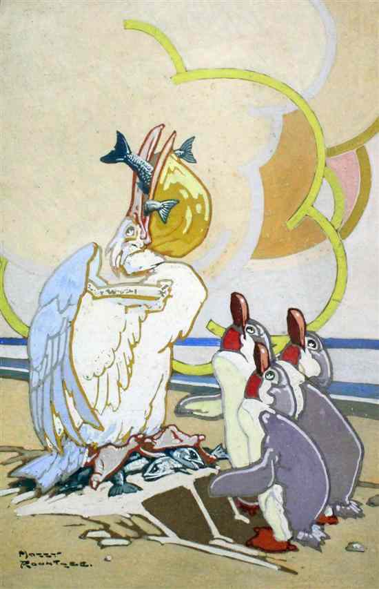 Appraisal: Harry Rountree - gouache Pelican and penguins signed x in