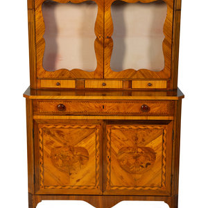 Appraisal: A Diminutive Northern Italian Walnut Marquetry Secretary Bookcase TH CENTURY