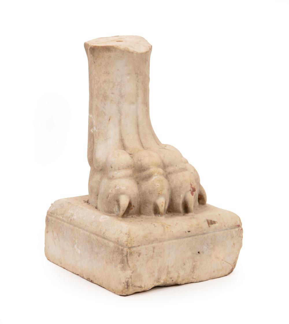 Appraisal: Continental Carved Marble Paw Foot th c plinth base h