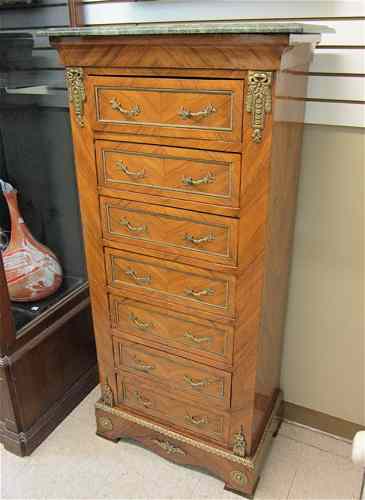 Appraisal: LOUIS XVI STYLE SEMAINIER a -drawer lingerie chest with rectangular