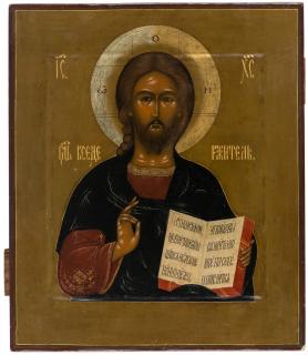 Appraisal: A RUSSIAN ICON OF CHRIST PANTOCRATOR CENTRAL RUSSIA CIRCA A