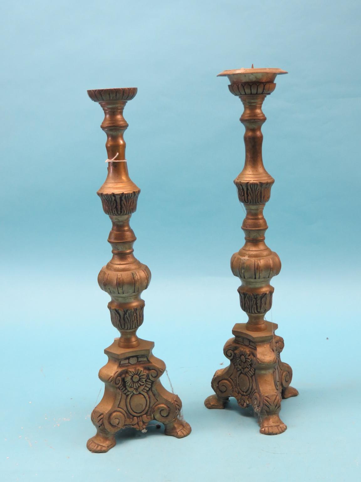 Appraisal: A pair of large continental th century-style bronze candlesticks on