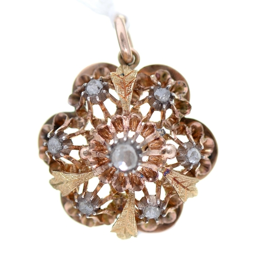 Appraisal: A rose diamond pendant in two colour gold mm diam