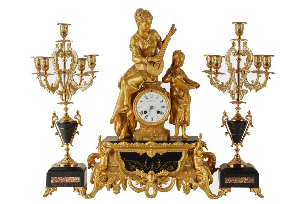 Appraisal: FRENCH THREE-PIECE CLOCK GARNITURE SETthe clock signed to dial C