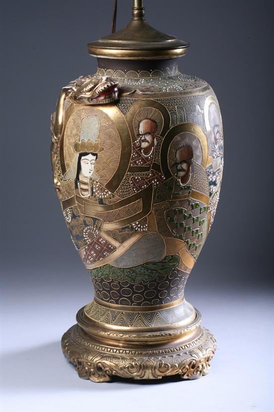 Appraisal: JAPANESE SATSUMA EARTHENWARE VASE Meiji Showa period With figural decoration