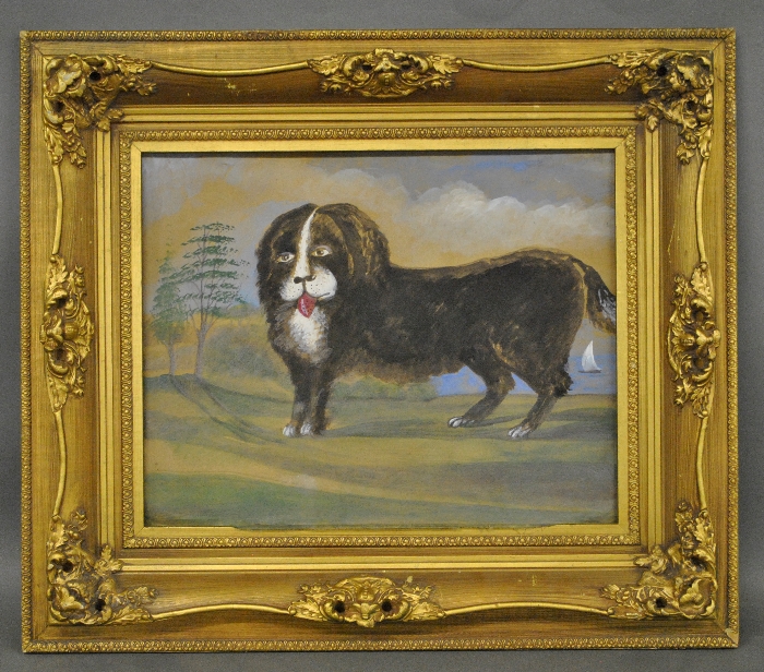 Appraisal: - Folk art gouache on canvas painting of a dog