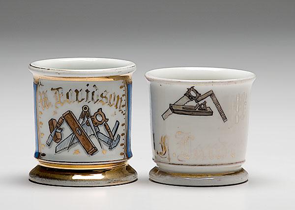 Appraisal: TWO CARPENTER'S OCCUPATIONAL SHAVING MUGS two porcelain shaving mugs with