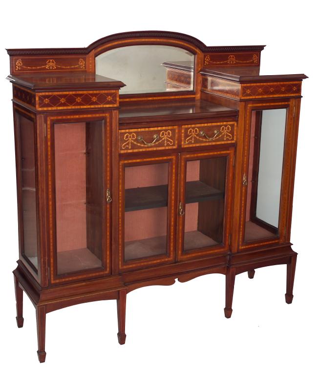 Appraisal: EDWARDS ROBERTS INLAID MAHOGANY SHERATON REVIVAL VITRINE CABINET c the