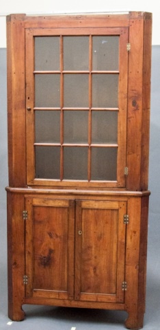 Appraisal: a Southern Federal Mahogany Corner Cupboard Nine pane glass cabinet