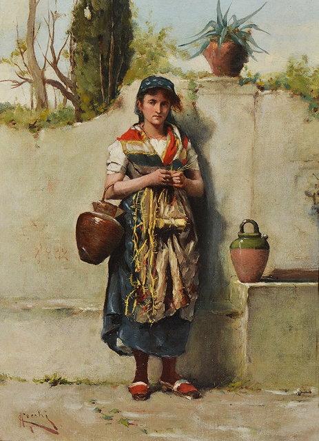 Appraisal: ADRIANO CECCHI Italian - Girl at a well signed oils