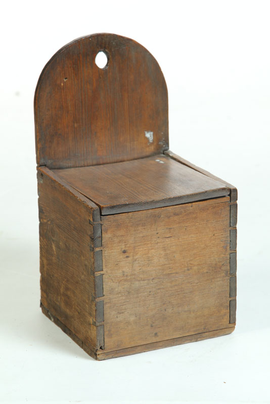 Appraisal: HANGING SALT BOX American early th century pine Lift lid