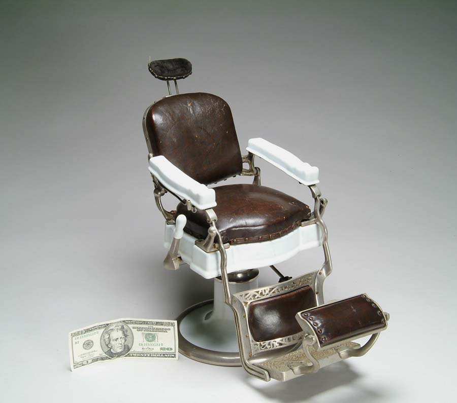 Appraisal: RARE PORCELAIN KOKEN SALESMAN SAMPLE BARBER CHAIR This leather nickel