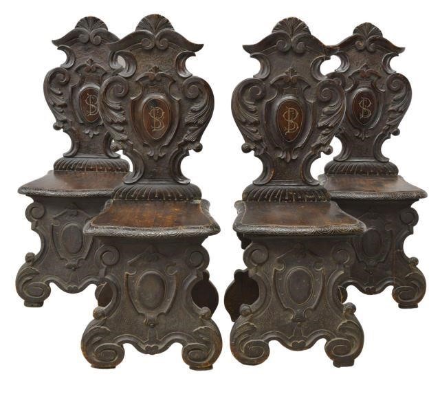 Appraisal: lot of Italian Renaissance Revival hall chairs th c foliated