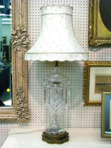 Appraisal: Two Formal Crystal Lamps with crystal prisms on bronze finish