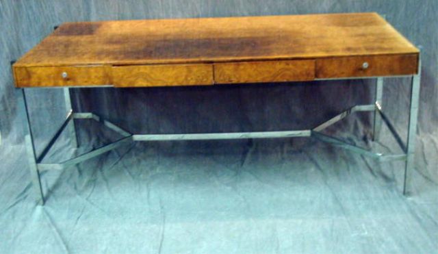 Appraisal: Burl Walnut Chrome Drawer Desk As is on right hand