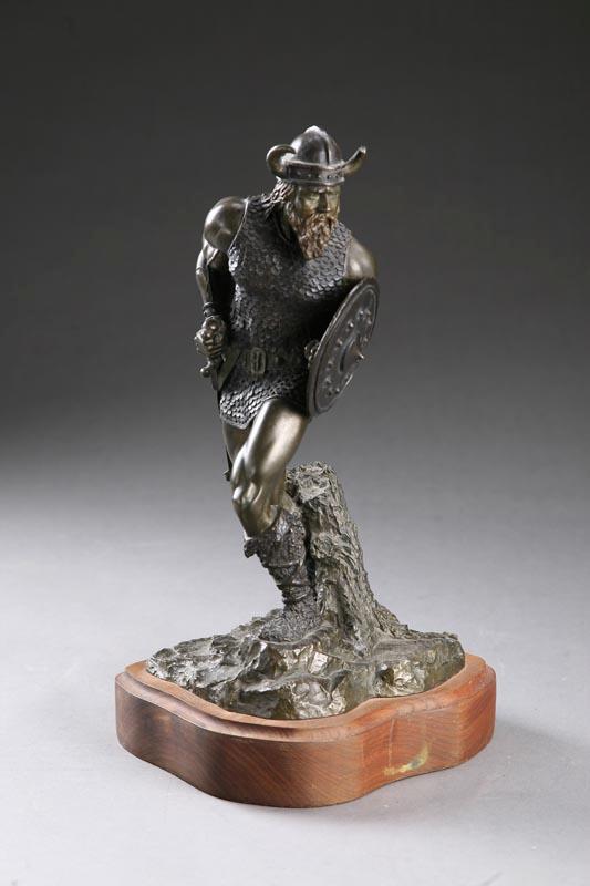 Appraisal: BRONZE SCULPTURE OF A VIKING BY E CHRISTOPHERSON LATE TH