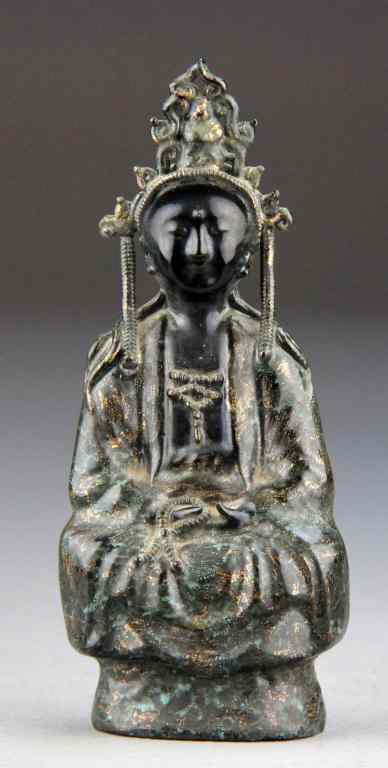 Appraisal: Chinese Imitation Bronze Porcelain BuddhaDepicting a seated Buddha with head