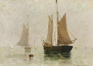 Appraisal: Charles Edwin Lewis Green Sailboats at Harbor signed C E