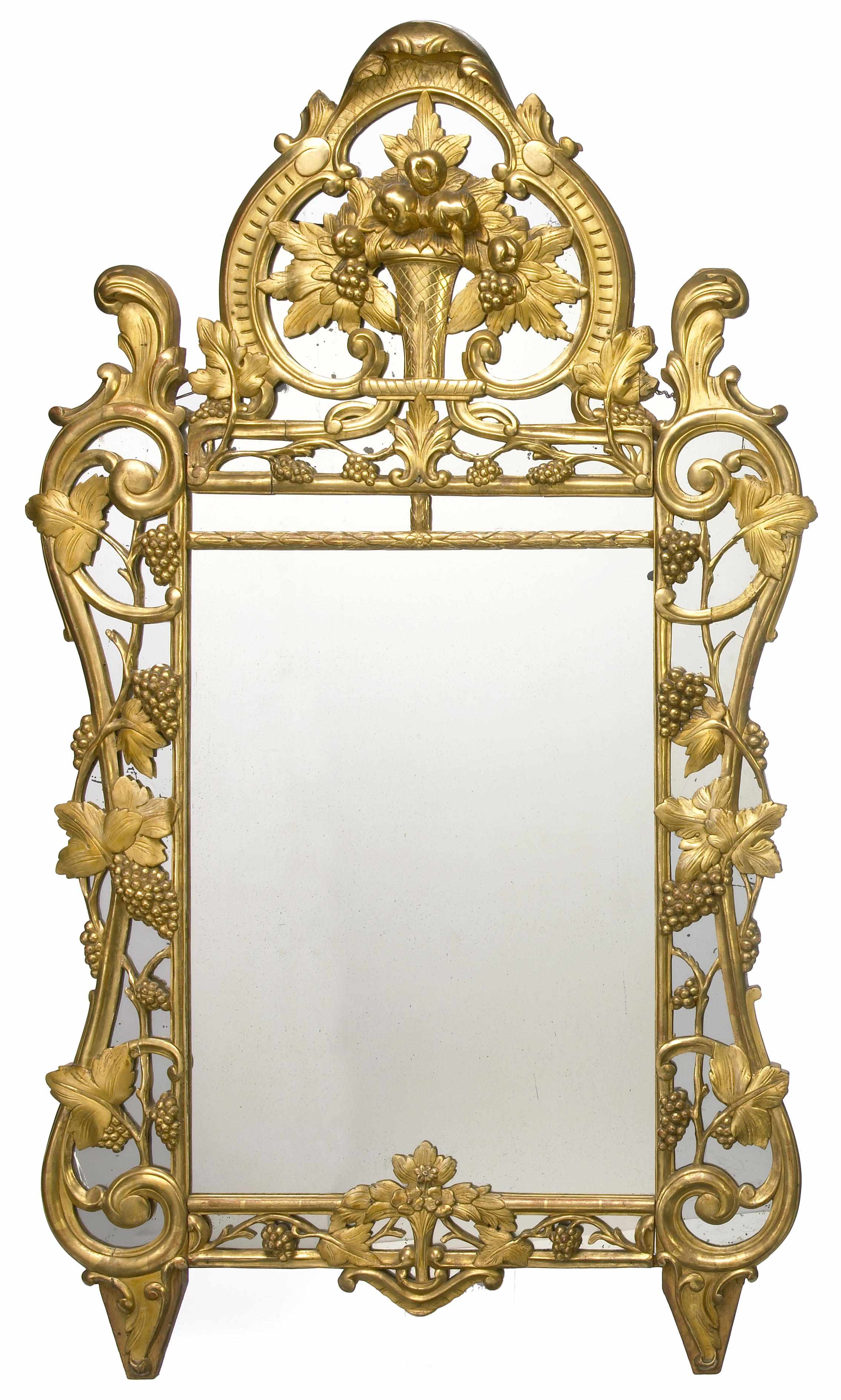 Appraisal: A Rgence style giltwood mirror The rectangular plate with pierced