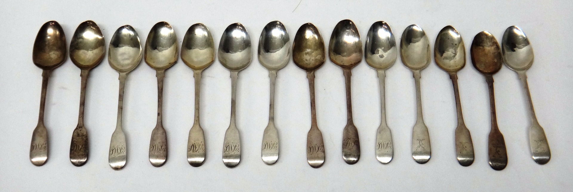 Appraisal: Ten silver fiddle pattern teaspoons London and four further silver