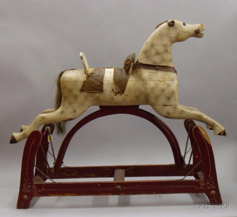 Appraisal: Painted Wood Gliding Horse late th th century dapple gray