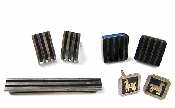 Appraisal: A collection of silver Mexican jewelry comprising a tie bar