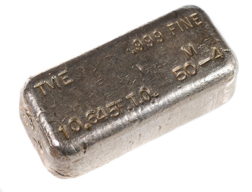 Appraisal: Vintage hand-poured silver bar branded TME weighing FTO fine Troy