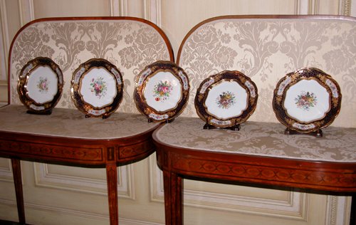 Appraisal: Title French Porcelain Plates with hand painted floral motifs cobalt