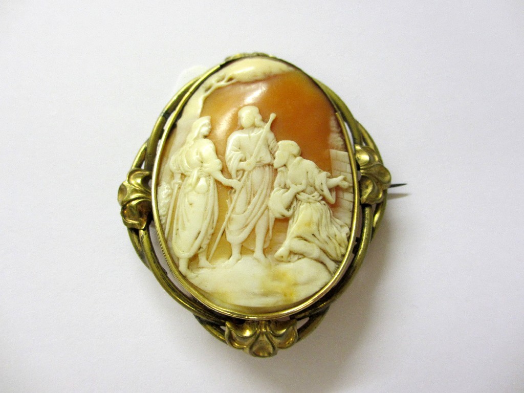 Appraisal: A Victorian carved shell cameo with a three figure allegorical