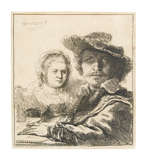 Appraisal: REMBRANDT VAN RIJN Self Portrait with Saskia Etching x mm