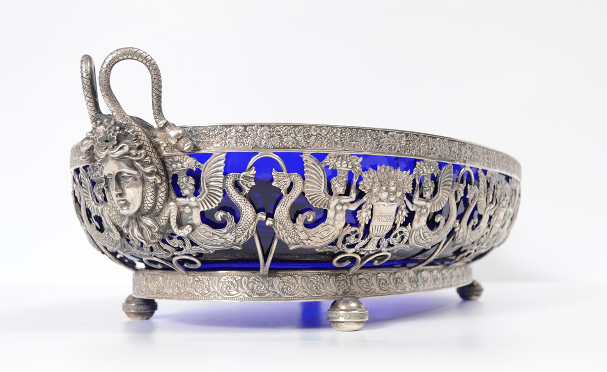 Appraisal: MONUMENTAL CONTINENTAL SILVER PIERCED OPENWORK CENTER BOWL Made by Johann