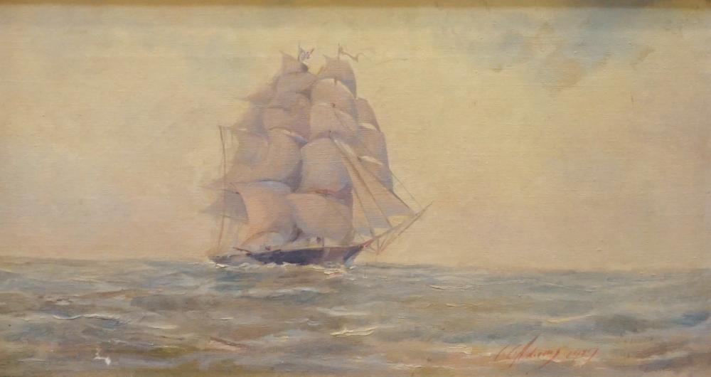 Appraisal: AMERICAN TH CENTURY SCHOOL TALL MASTED SHIP AT SEA OIL