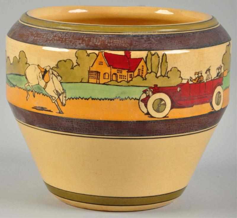 Appraisal: Roseville Touring Pattern Pottery Jardiniere Open air car with five