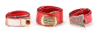 Appraisal: Three Red Judith Leiber Belts with One Dust Bag Judith