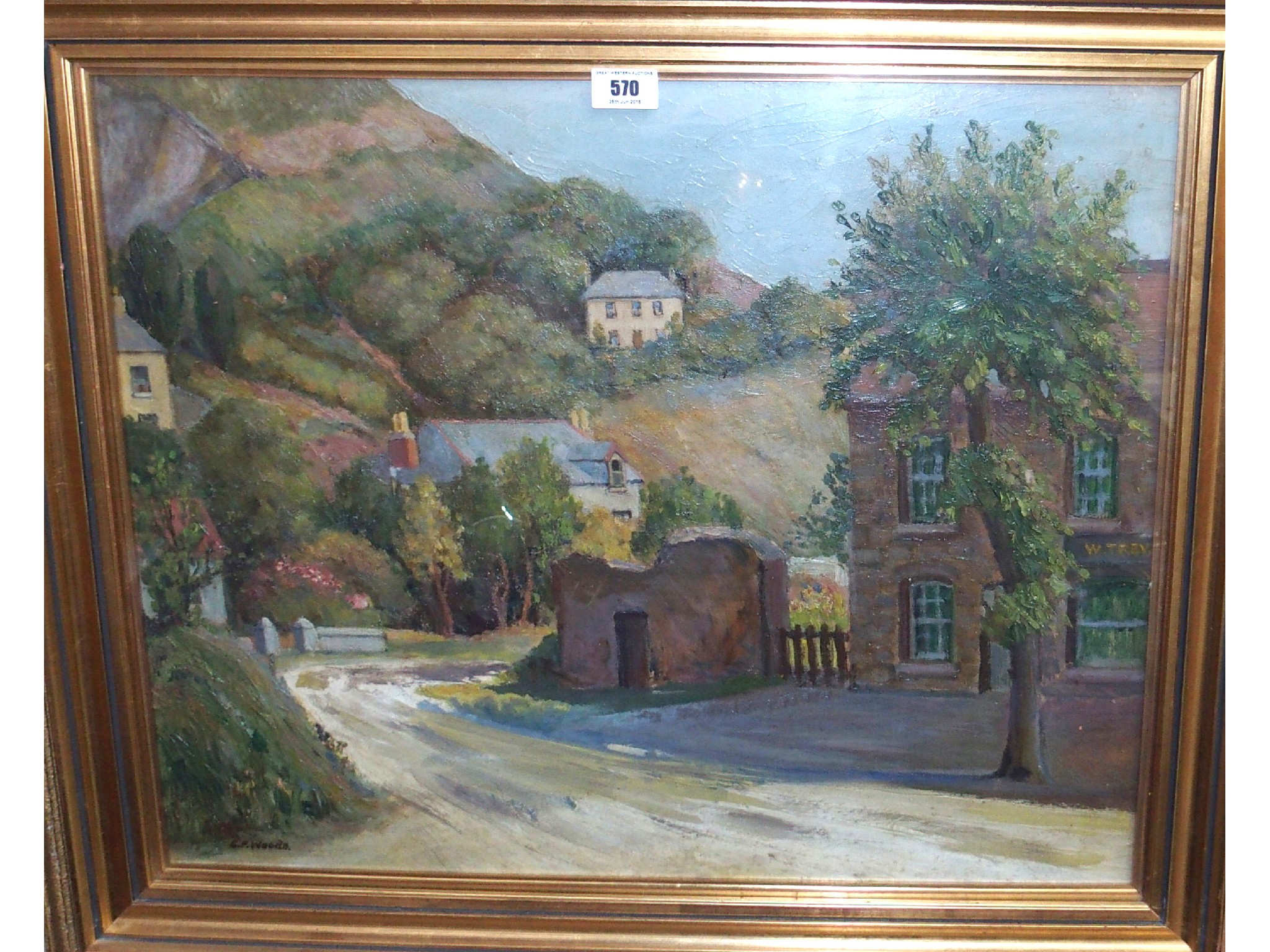 Appraisal: G A WOODS Houses by a hillside signed oil on