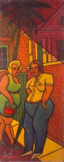 Appraisal: Larry Edwardson Conversation Larry Edwardson American - unframed oil on