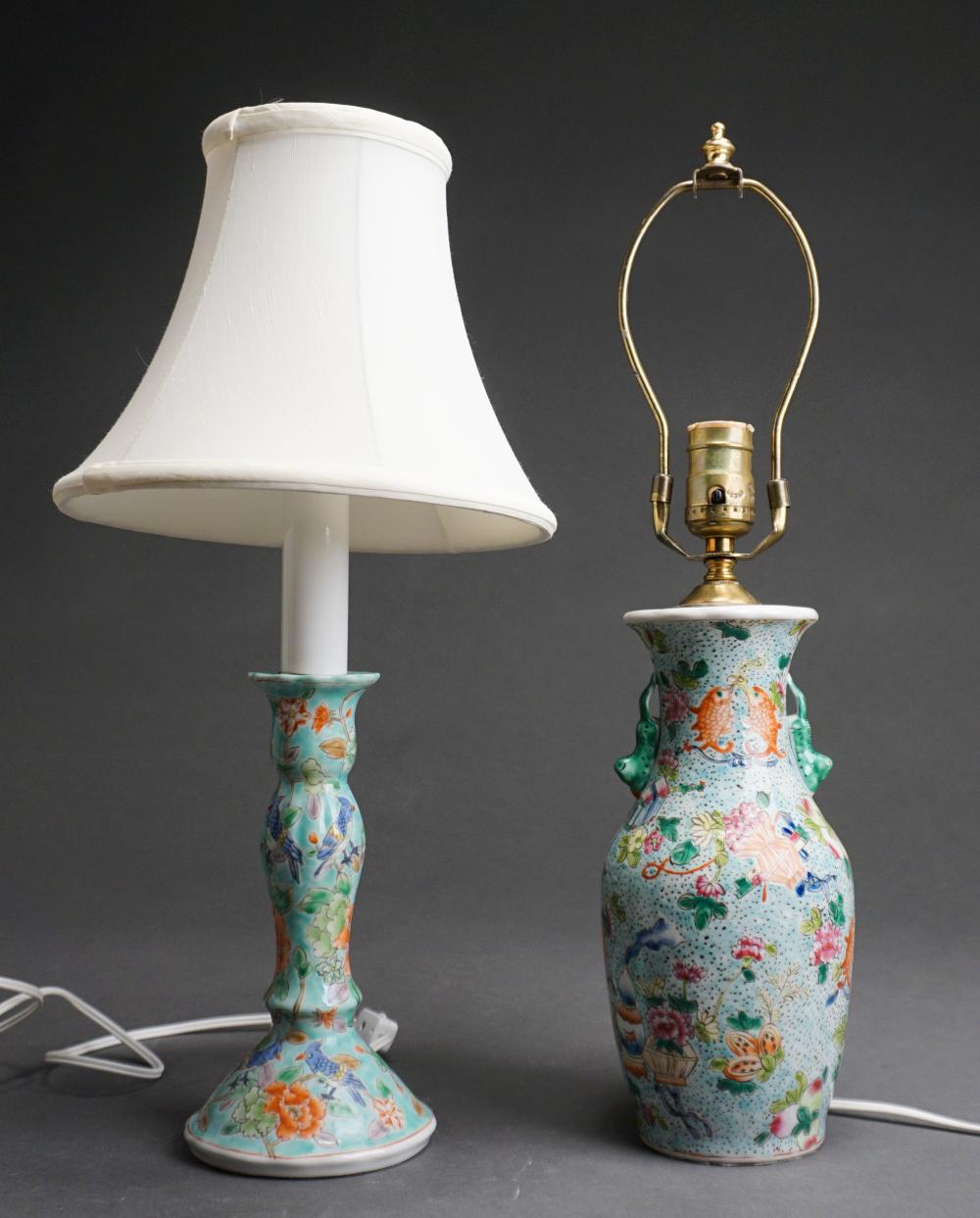 Appraisal: Two Chinese Porcelain Base Table Lamps H of tallest in