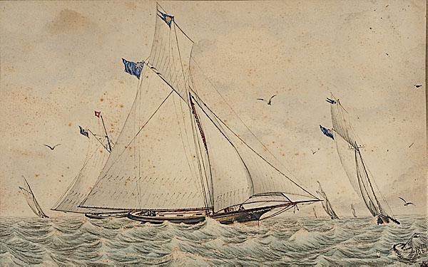 Appraisal: WATERCOLOR SCENE OF YACHT RACE monogrammed J H lower left