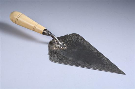 Appraisal: EDWARD VII BONE-HANDLED SILVER TART SERVER Birmingham Triangular with delicate