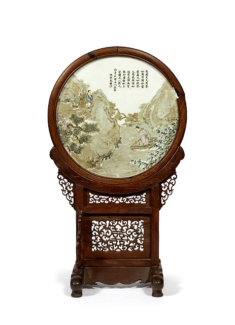 Appraisal: A Chinese porcelain circular panelRepublic period - a scholar approaching