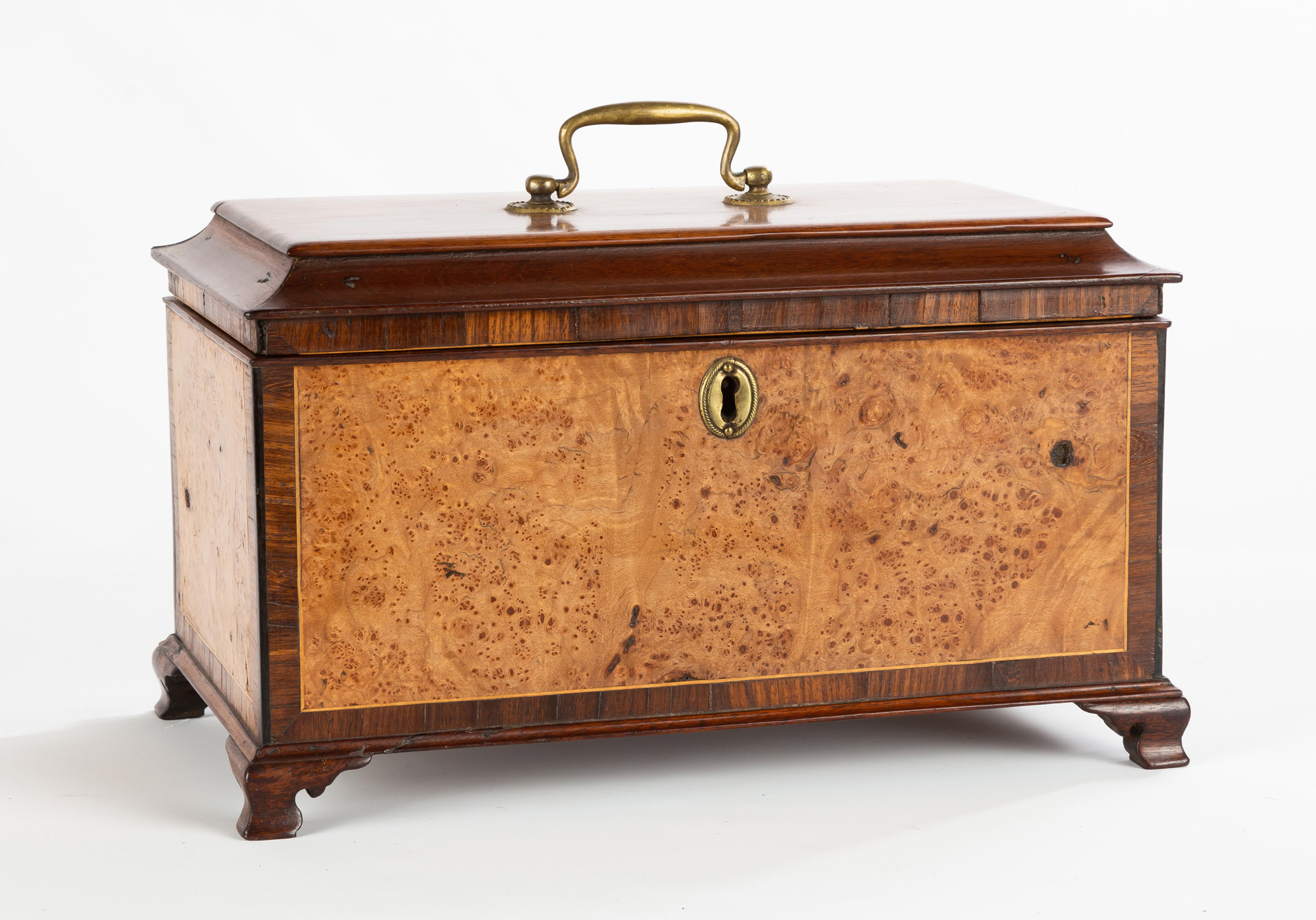 Appraisal: GEORGE III MAHOGANY TEA CADDY with elm burl panels Fine