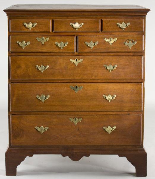 Appraisal: American Chippendale Chest of Drawers th century walnut with white